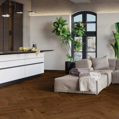 Skaben Premium Podłoga drewniana w jodełkę Dąb Żywy matowy lakierowany koniak szczotkowany deska szeroka Jodełka M4V