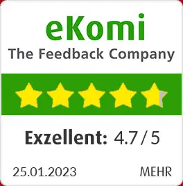 Image of ekomi badge showing excellent score